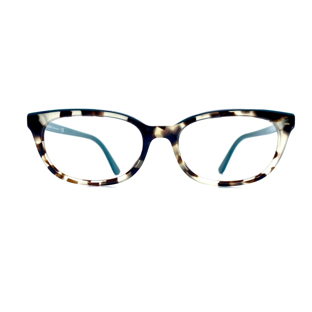 Prada Brown Clear Teal Blue Tortoise Rectangular Glasses Italy VPR13V 53 17 145